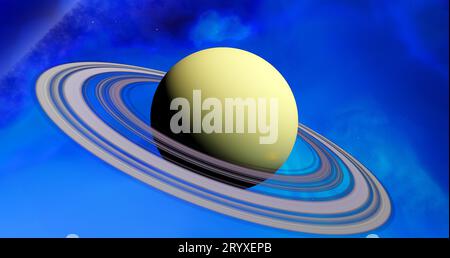 Minigiove in Nebulosa Blu - più piccolo del nostro pianeta Giove questo esopianeta con un sistema di anelli è circondato da una nebulosa blu. Foto Stock