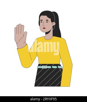 Elegante donna araba ciao WAVE personaggio di cartone animato lineare 2D. Illustrazione Vettoriale