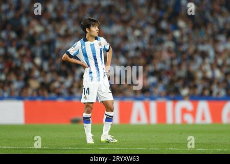 San Sebastian, Spagna. 30 settembre 2023. Takefusa Kubo (Sociedad) calcio/calcio : spagnolo 'LaLiga EA Sports' partita tra Real Sociedad 3-0 Athletic Club de Bilbao alla reale Arena di San Sebastian, Spagna . Crediti: Mutsu Kawamori/AFLO/Alamy Live News Foto Stock