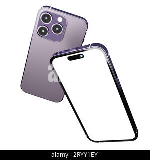Nuovo e realistico mockup per smartphone in colore viola con modello di schermo per la pubblicità dei prodotti UI e presentazione infografica UX interf Foto Stock