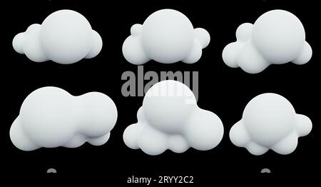 Icone cloud impostate su sfondo nero isolato. Natura e concetto di oggetto. Rendering dell'illustrazione 3D. Foto Stock