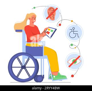 Donna con vettore del programma di inclusività online Illustrazione Vettoriale