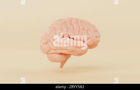 Modello di mente semplice arancione su sfondo giallo. Scienza medica sanità e concetto di oggetto astratto. Spia 3D Foto Stock