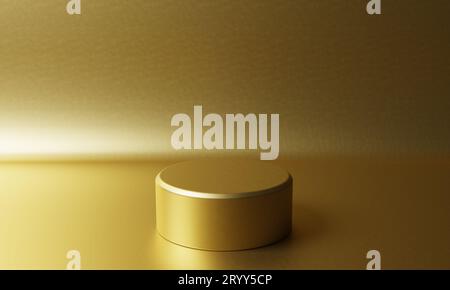 Supporto Gold su sfondo dorato. Concetto di geometria minima astratta. Tema della piattaforma per podio Studio. Mostre e affari Foto Stock