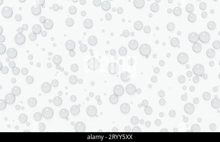 Gocce d'acqua su fondo di vetro bianco. Bolle d'acqua. Concetto astratto e naturale. Rendering dell'illustrazione 3D. Foto Stock