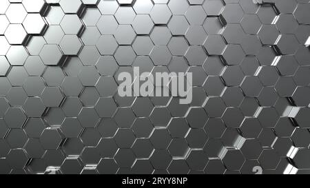 Fondo di movimento a nido d'ape esagonale in argento. Arte astratta grigia e concetto geometrico. Rendering di illustrazioni 3D Foto Stock