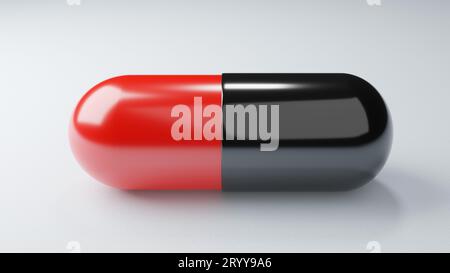 Closeup capsula antiretrovirale su sfondo bianco. Concetto di medicina e vaccino. Scienza medica e assistenza sanitaria. Antibiotico io Foto Stock