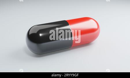 Closeup capsula antiretrovirale su sfondo bianco. Concetto di medicina e vaccino. Scienza medica e assistenza sanitaria. Antibiotico io Foto Stock
