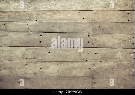 Primo piano del vecchio sfondo in legno marrone con struttura a tavola. Sfondo sfondo. Pavimento in legno astratto e struttura a parete. Angolo di vista superiore Foto Stock