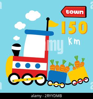 Carote caricate su treni a vapore, illustrazione di cartoni animati vettoriali Illustrazione Vettoriale