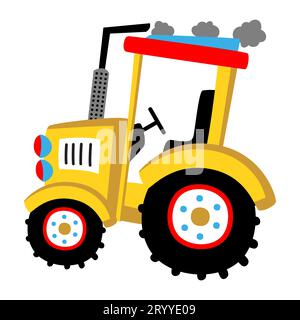 Illustrazione del cartone animato vettoriale del trattore giallo Illustrazione Vettoriale