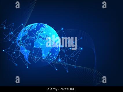 La tecnologia Internet che copre il mondo è la tecnologia ci sono connessioni tra molte reti in tutto il mondo. Utilizzato per la comunicazione tramite bus Illustrazione Vettoriale
