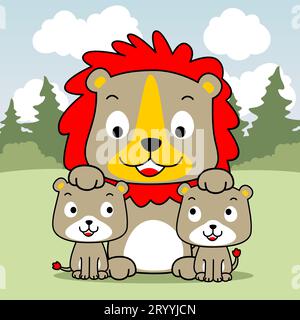 Carino cartone animato per la famiglia leoni Illustrazione Vettoriale