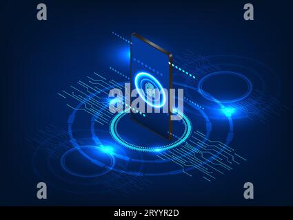 Tecnologia smartphone background con scanner di impronte digitali si tratta di una tecnologia creata per proteggere le informazioni importanti dell'utente. E' un ide personale Illustrazione Vettoriale