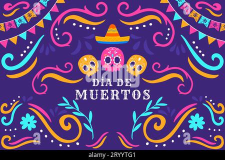 sfondo dell'illustrazione con diam de muertos piatto disegnato a mano Illustrazione Vettoriale