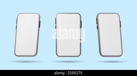 Set 3d realistico di telefono cellulare Mockup. Illustrazione vettoriale. Illustrazione Vettoriale