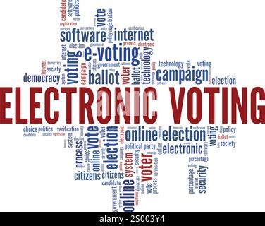 Voting elettronico, votazioni elettroniche, progettazione concettuale di Word cloud isolata su sfondo bianco. Illustrazione Vettoriale