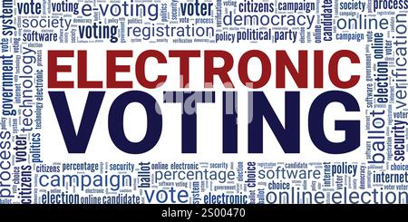 Voting elettronico, votazioni elettroniche, progettazione concettuale di Word cloud isolata su sfondo bianco. Illustrazione Vettoriale