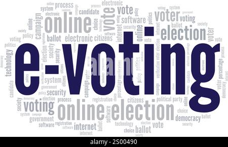 Voting elettronico, votazioni elettroniche, progettazione concettuale di Word cloud isolata su sfondo bianco. Illustrazione Vettoriale