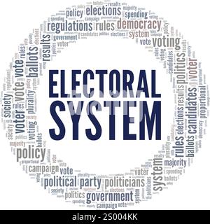 Design concettuale della nuvola di parole del sistema elettorale isolato su sfondo bianco. Illustrazione Vettoriale