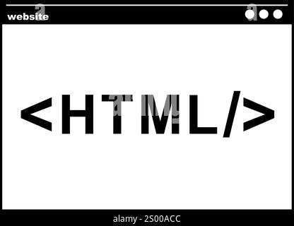 illustrazione vettoriale icona in bianco e nero finestra browser html codice script Illustrazione Vettoriale
