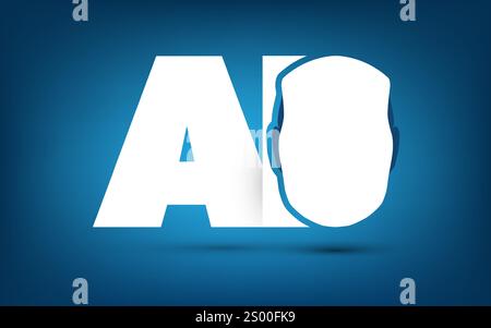 AI, mi, Deep Learning e Future Technology Concept Design con l'acronimo di intelligenza artificiale Label e robot Head - concetto per Web e tecnologia moderna Illustrazione Vettoriale