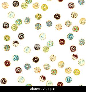 Motivo ciambella senza cuciture su sfondo bianco con varie guarnizioni Illustrazione Vettoriale