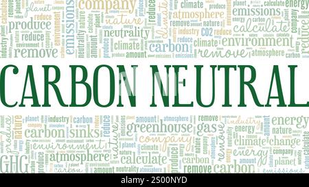 Design concettuale nuvola di parole neutrale al carbonio isolato su sfondo bianco. Illustrazione Vettoriale
