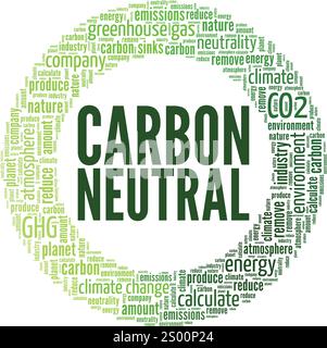 Design concettuale nuvola di parole neutrale al carbonio isolato su sfondo bianco. Illustrazione Vettoriale