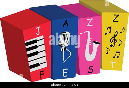 Poster per banner del festival musicale jazz, vettore di illustrazione Illustrazione Vettoriale