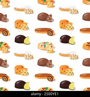 Raccolta vettoriale di vari tipi di pane. Cartoni animati, baguette francesi, croissant, panini, ciabatta, set illustrativo bagel, torte. Pasticceria, prodotti da forno Illustrazione Vettoriale