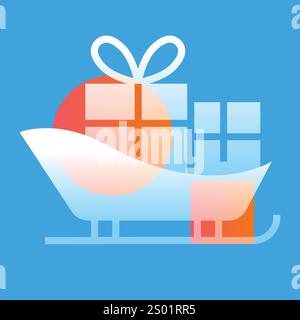 Slitta con una pila di regali, icona nera. Firma per pagina Web, app mobile, pulsante, logo. Pulsante isolato vettore. Traccia modificabile. Illustrazione Vettoriale