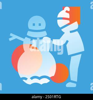 Ragazzo che scolpisce un'icona nera di un pupazzo di neve. Firma per pagina Web, app mobile, pulsante, logo. Pulsante isolato vettore. Traccia modificabile. Illustrazione Vettoriale