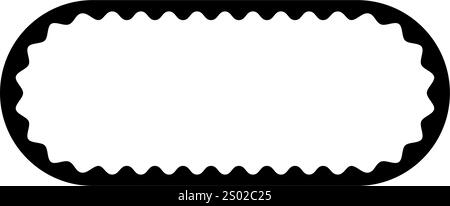 Cornice rettangolare ovale con bordi interni ondulati. Graziosa forma rettangolare con bordi interni smerlati. Casella di testo vuota, blocco note, etichetta o etichetta isolati su sfondo bianco. Illustrazione grafica vettoriale. Illustrazione Vettoriale