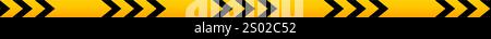 Nastro di attenzione con stampa a freccia nera e gialla. Barriera nella zona di quarantena, nell'area di costruzione o sulla scena del crimine. Segnaletica di arresto, cordone o restrizione isolata su sfondo bianco. Illustrazione vettoriale. Illustrazione Vettoriale