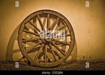 Carro di legno o ruota della diligenza - Parco Nazionale della Terra del fuoco vicino a Ushuaia, provincia della Terra del fuoco in Argentina Foto Stock