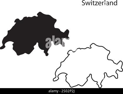 Illustrazione vettoriale della mappa della Svizzera, schizzo dello scarabeo mappa della Repubblica Svizzera, sagoma della mappa della Svizzera, paese della Svizzera Illustrazione Vettoriale