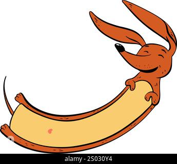 Questo allegro e felice dachshund dei cartoni animati lungo dachshund marrone gioioso. Illustrazione vettoriale. Negozio di animali domestici Illustrazione Vettoriale