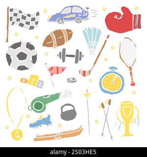 Icone dello sport vettoriale. Doodle sport background Foto Stock