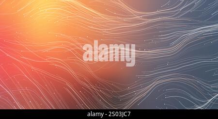 Linee di energia volanti e fluenti si caratterizzano per uno spazio illuminato dal sole e lo Starry Sky Around: Tecnologia futuristica di stile moderno o concetto astronomico Backgroun Illustrazione Vettoriale