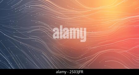 Linee di energia volanti e fluenti si caratterizzano per uno spazio illuminato dal sole e lo Starry Sky Around: Tecnologia futuristica di stile moderno o concetto astronomico Backgroun Illustrazione Vettoriale