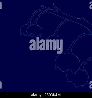 Sfondo blu con un disegno di fiori. I fiori sono disegnati in bianco e nero. I fiori sono disposti in modo che sembrino ettari Illustrazione Vettoriale