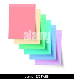 Note adesive colorate. Le sfumature pastello si sovrappongono. Quadrati stratificati geometrici. Simboli della carta vettoriale. Illustrazione Vettoriale