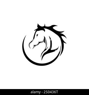 Silhouette a cavallo elegante modello di design con logo Symbol Vector Illustrazione Vettoriale