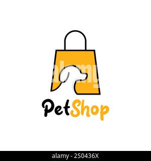 Modello di disegno del logo vettoriale del negozio di animali domestici, logo dello shopping, simbolo sulla borsa della spesa per il negozio online, design del logo per animali domestici adatto per il negozio di animali domestici. Illustrazione Vettoriale