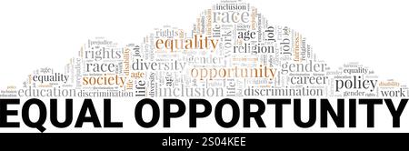 Design concettuale Word cloud a pari opportunità isolato su sfondo bianco. Illustrazione Vettoriale