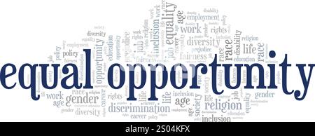 Design concettuale Word cloud a pari opportunità isolato su sfondo bianco. Illustrazione Vettoriale