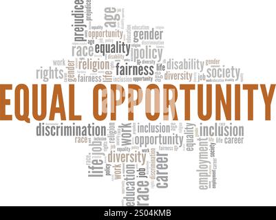 Design concettuale Word cloud a pari opportunità isolato su sfondo bianco. Illustrazione Vettoriale