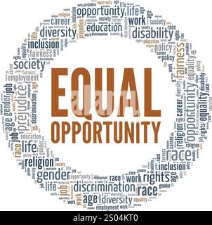 Design concettuale Word cloud a pari opportunità isolato su sfondo bianco. Illustrazione Vettoriale