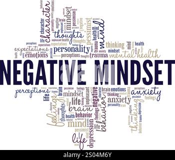 Progettazione concettuale di Word cloud con mentalità negativa isolata su sfondo bianco. Illustrazione Vettoriale